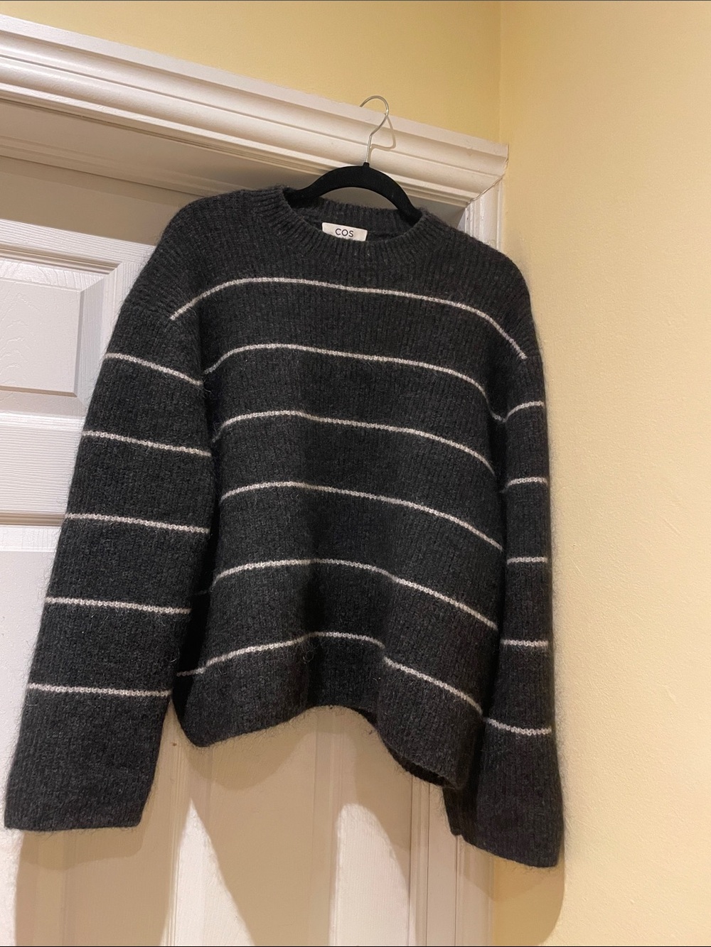 Summer Price: COS Wool Mohair Relaxed Fit Charcoal Sweater with White Stripes